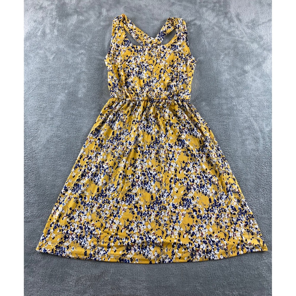 Kaileigh Womens Yellow Floral Sleeveless Criss Cross Back Elastic Waist Dress S